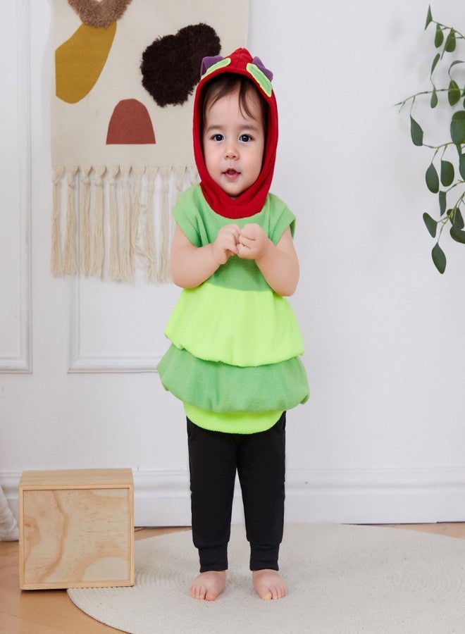 Pudcoco Kids Toddler Baby Boys Girls Halloween Hungry Caterpillar Costume Fleece Hooded Sweatshirt Party Cosplay (Green, 2-3T) - Image 2